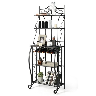 Costway Industrial Kitchen Baker's Rack Microwave Stand Utility Storage  Shelf W/ 6 Hooks Steel Black : Target