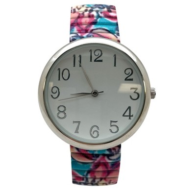 Olivia Pratt Big Dial Easy Reader Watch Printed Elastic Stretch Band Wristwatch Women Watch