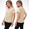 Anna-Kaci Women's Sequin Short Sleeve Top with Satin Trim V-Neckline and Rolled Cuffs - 3 of 4