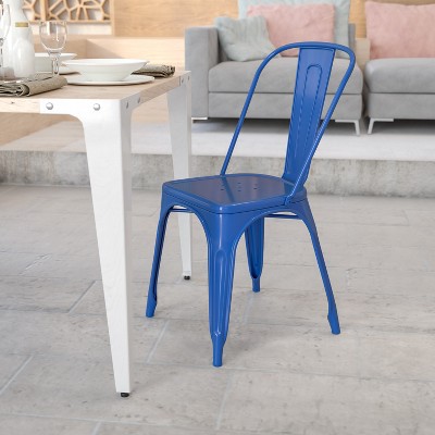Vintage Bistro Blue Steel Stackable Indoor-Outdoor Chair