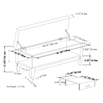 Jackson 42" Stone Grey Faux Leather Tufted Storage Ottoman with Tray