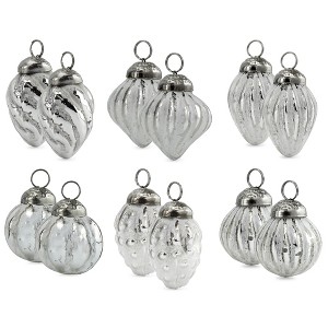 AuldHome Design Small Glass Finial Ornaments, 12pc Set; Antiqued Retro Mercury Glass Christmas Tree Decorations - 1 of 4