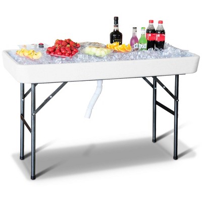 White Polyethylene and Iron 4-Foot Folding Ice Cooler Table