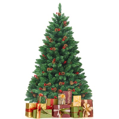 Tangkula 4.5FT Christmas Tree Pre-Lit Hinged Artificial Xmas Tree with Sturdy Metal Stand