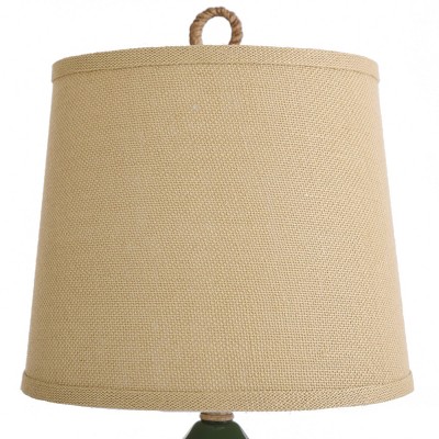 Nautical Green and Taupe Glass Table Lamp with Burlap Shade