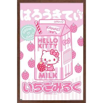 Trends International Hello Kitty and Friends - Kawaii Milk Framed Wall  Poster Prints White Framed Version 14.725 x 22.375