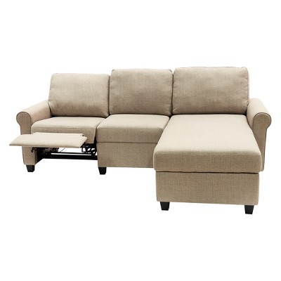 Beige Fabric Sectional Sofa with Storage and Recliner