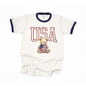 Simply Sage Market Women's USA Bear Short Sleeve Ringer Tee - 1 of 4
