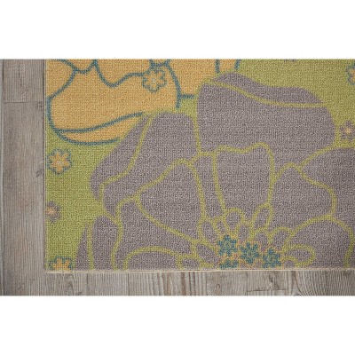 Floral Bliss Green Synthetic 2'3" x 8' Indoor/Outdoor Area Rug
