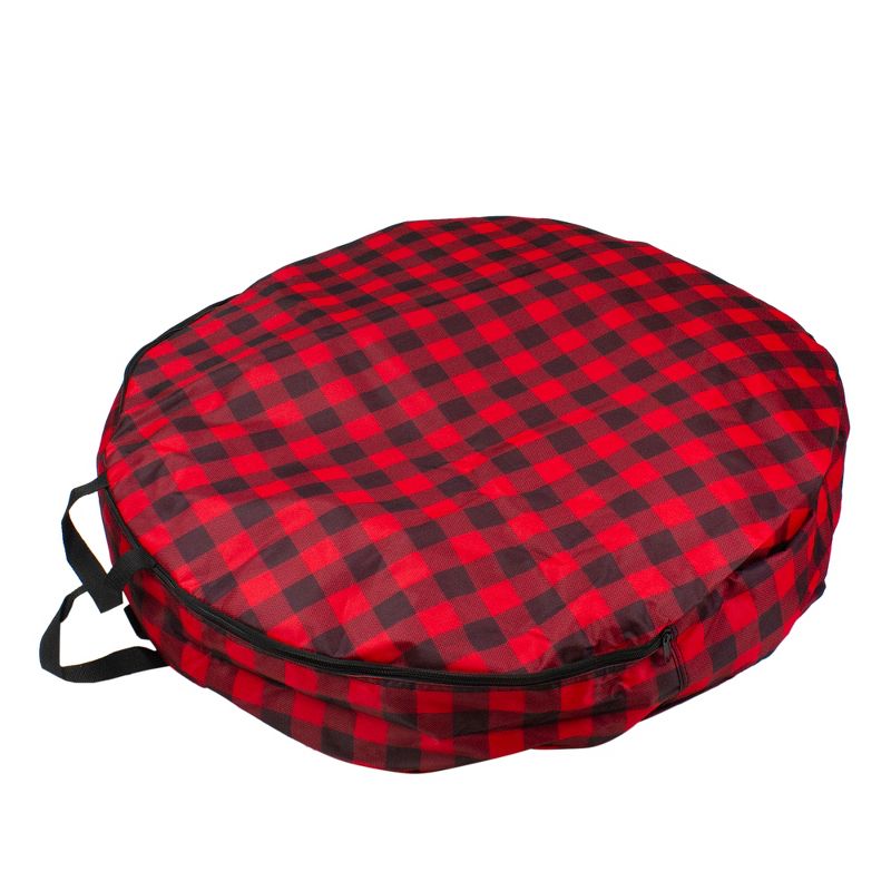 Northlight 30" Heavy Duty Red and Black Plaid Christmas Wreath Storage Bag with Handles, 2 of 5