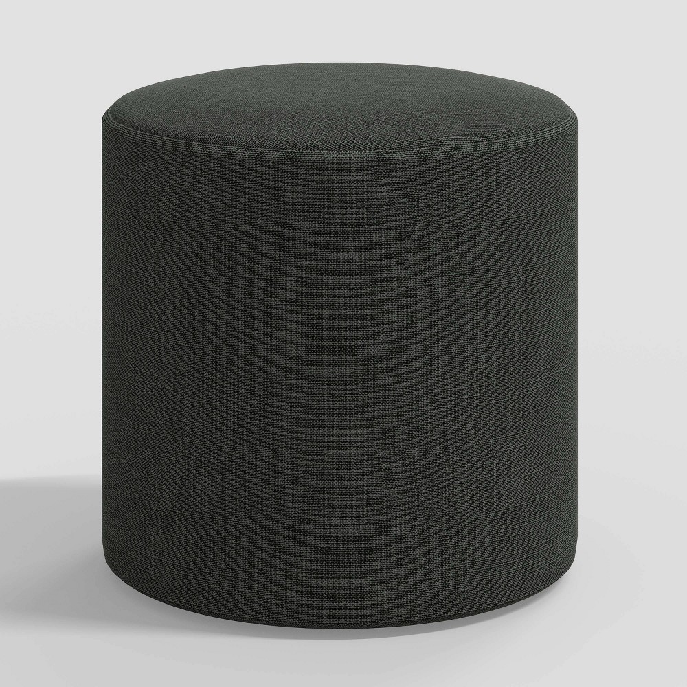 Skyline Furniture Round Thalia Ottoman Linen Black: Upholstered Footstool, Pine Frame, No Assembly Required