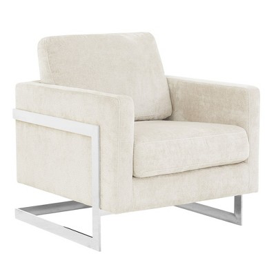 LeisureMod Boucle Accent Chair Upholstered Single Seater Sofa with Stainless-Steel Base