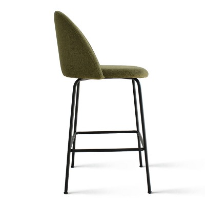 Olive Green Upholstered Counter Stools with Black Metal Frame, Set of 2