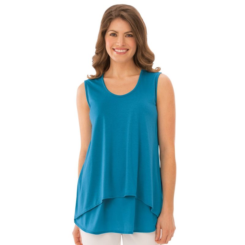 Collections Etc Double Tier Layered Sleeveless Tank Top, Figure Flattering and Loose Fit, 2 of 4