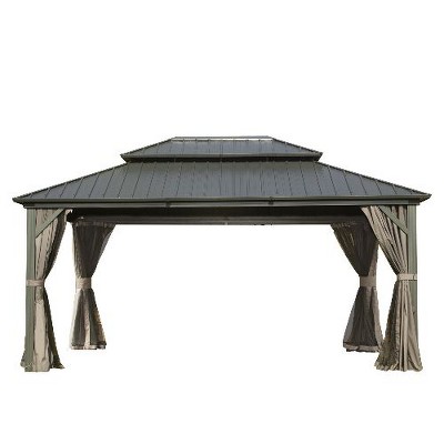 NicBex Permanent Galvanized Steel Roof Outdoor Gazebo with Aluminum Frame, Pavilion Metal Gazebos with Netting & Curtains for Garden, Patios, Lawns
