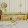 KTMBDW Twin/Full Floor Bed for Children, Sturdy Wood Montessori Bed Frame with Wood Slats, Fence & Door, Montessori Floor Bed for Girls and Boys - 2 of 4
