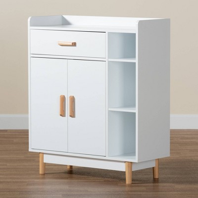White and Oak Brown Mid-Century Modern Accent Cabinet