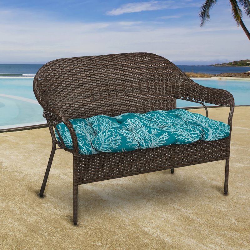 Outdoor Wicker Loveseat Cushion In Seacoral Turquoise  - Jordan Manufacturing, 4 of 10