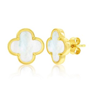 Simona Sterling Silver, MOP Flower Studs - Available Colors: Silver, Gold - 1 of 3