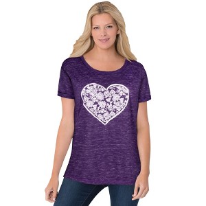 Woman Within Plus Size Marled Cuffed-Sleeve Tee - 1 of 4