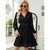 Womens Wrap V Neck Pleated Dress Tie Waist Casual Long Puff Sleeve Chiffon Wedding Guest Mini Dress - 4 of 4