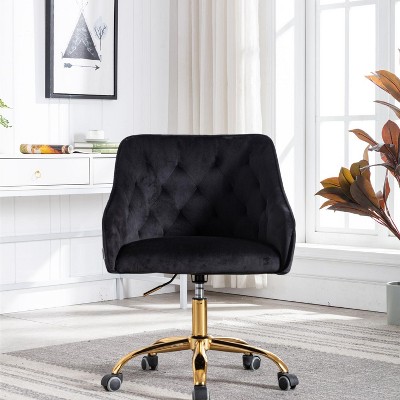 Velvet Swivel Office Chair with Wheels, Comfortable Home Desk Chair with Gold Metal Base for Study or Office – The Pop Home