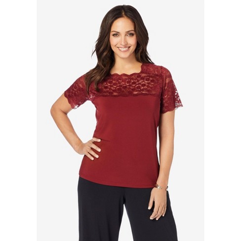 Burgundy lace top plus 2024 size