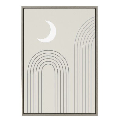 Gray and White Abstract Crescent Moon Landscape Canvas Art