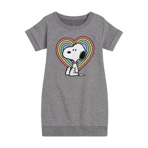 - Peanuts - Snoopy Pastel Heart Graphic Short Sleeve Fleece Dress - 1 of 4