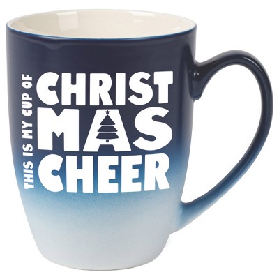 Elanze Designs This is My Cup of Christmas Cheer Two Toned Ombre Matte Navy Blue and White 12 ounce Ceramic Stoneware Coffee Cup Mug