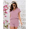 Womens Summer Pajama Sets 2 Piece Lounge Sets Shorts Set V Neck Shirt with 4 Inseam Shorts Solid Pajama Sets - 4 of 4