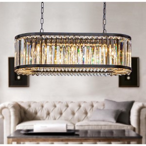 ALOADECOR 8-Light Black Finish Modern Chandelier for Dining Room with Wrought Iron And Crystal Accents - 1 of 4