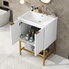 24" Bathroom Vanity with Sink, Bathroom Vanity Cabinet with Two Doors and Gold Metal Frame, Open Storage Shelf, White - 4 of 4