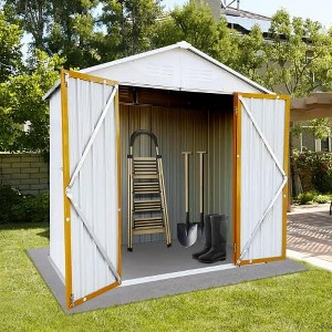 6x4 Ft Outdoor Storage Shed, Outdoor Storage Cabinet, Tool Shed with Lockable Door, Garbage Can, Metal Shed for Backyard Garden Patio Lawn, White - 1 of 4
