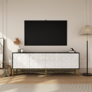 ORRD Modern Black and White Color Scheme Press Design 4 Door Cabinet, Living Room TV Stand - 1 of 4