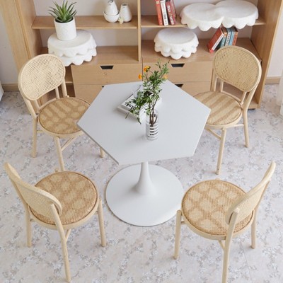 Damerin 31.50 Inch MDF Hexagonal Coffee Table With Metal Base-White