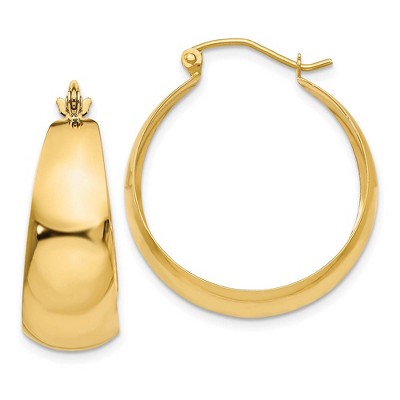 Black Bow Jewelry 14k Yellow Gold Wide Tapered Round Hoop Earrings, 27mm (1 1/16 Inch)