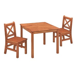 eHemco Solid Hard Wood Kids Table and X-Back Chairs, 3 Piece Set - 1 of 4