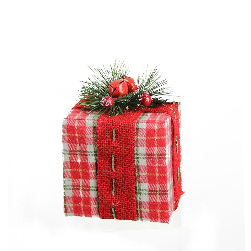 Northlight 5.75" Red and White Plaid Gift Box with Ribbon Christmas Tabletop Decor, 1 of 4
