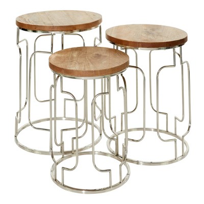 Set of 3 Contemporary Stainless Steel Geometric Accent Tables Brown - Olivia & May