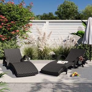 Outdoor Recliner Set of 2,Rattan Recliners With Pull-Out Side Table And Adjustable Backrest,Outdoor Chaise Lounge For Poolside-Cuddlewood - 1 of 4