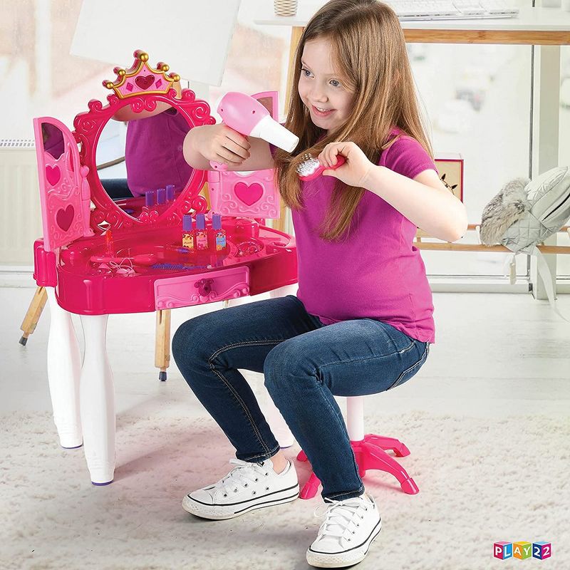 Pretend Play Girls Vanity Table Set with Mirror, Stool, Lights and Sounds - 21 PCS Beauty Salon Set – Play22Usa, 4 of 11