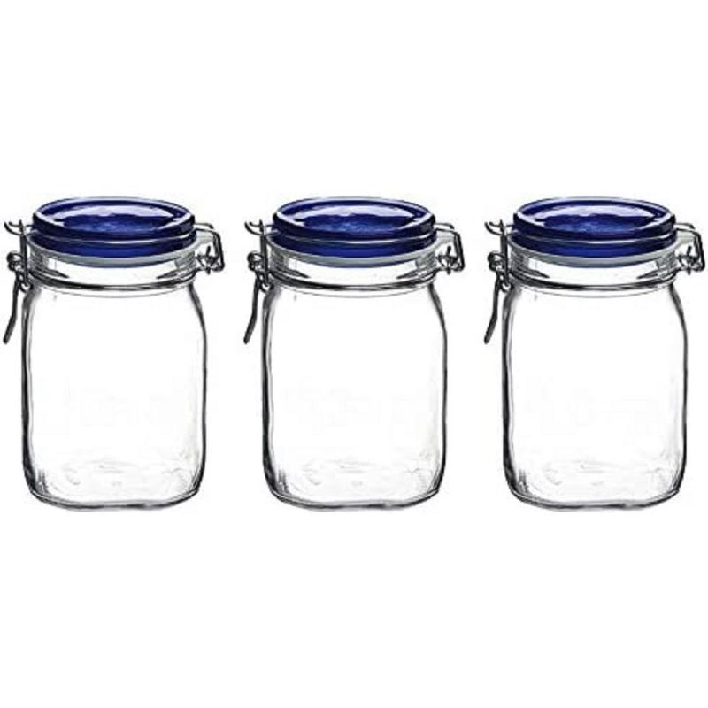 Bormioli Rocco: 3 "Fido" Jars 33.76 oz  Blue Lid, 1 of 6