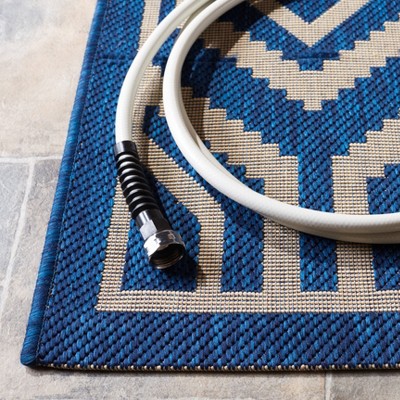 Navy and Beige Honeycomb Pattern Indoor/Outdoor Rug, 9' x 12'