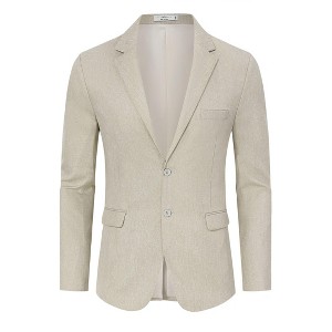 BLUEMING Mens Blazer Herringbone Blazer Jackets Two Button Coats Retro Lightweight Casual Knit Suit Jackets - 1 of 4