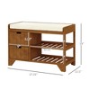 Compact Rustic Padded Wooden Shoe Rack Bench Organizer With DrawersCoffee Woodgrain - 3 of 4