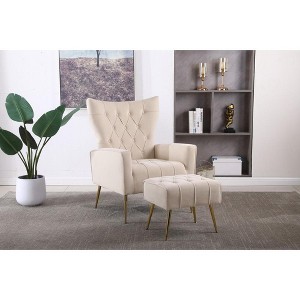 CAVINAS Modern Accent Chair with Ottoman,Velvet Armchair Set with Sinuous Spring Support,Lounge Chair for Living Room & Apartment - 1 of 4