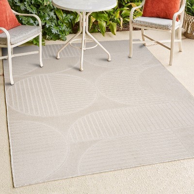 Ivory Geometric Arch Scandi Striped Synthetic Area Rug 5' x 8'