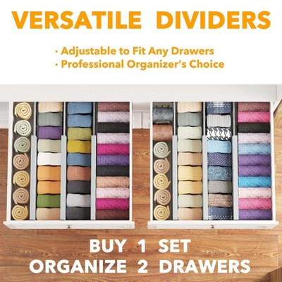 Adjustable Gray Bamboo Dresser Drawer Dividers, 6-Pack