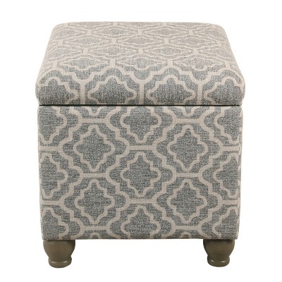Gray Geometric Wood Storage Ottoman with Hinged Lid